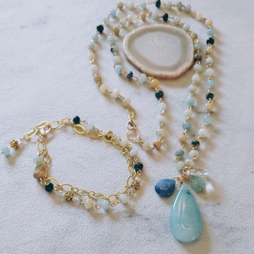 Amazonite beaded necklace set